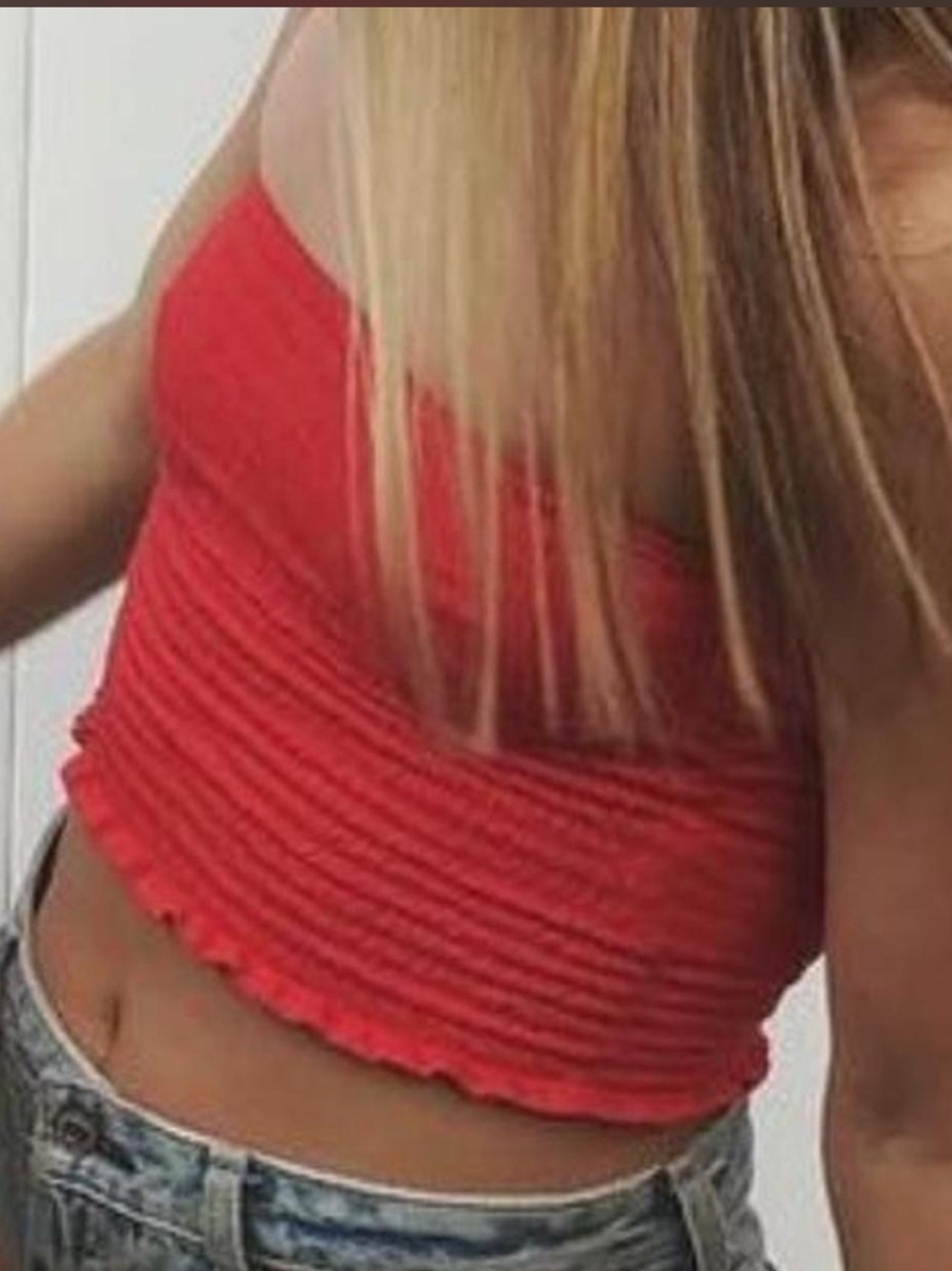 Express Red Ribbed Crop Cami